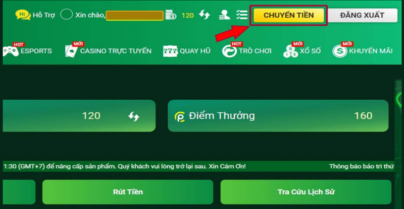 Chuyển tiền sang quỹ trò chơi để tránh phát sinh những rủi ro